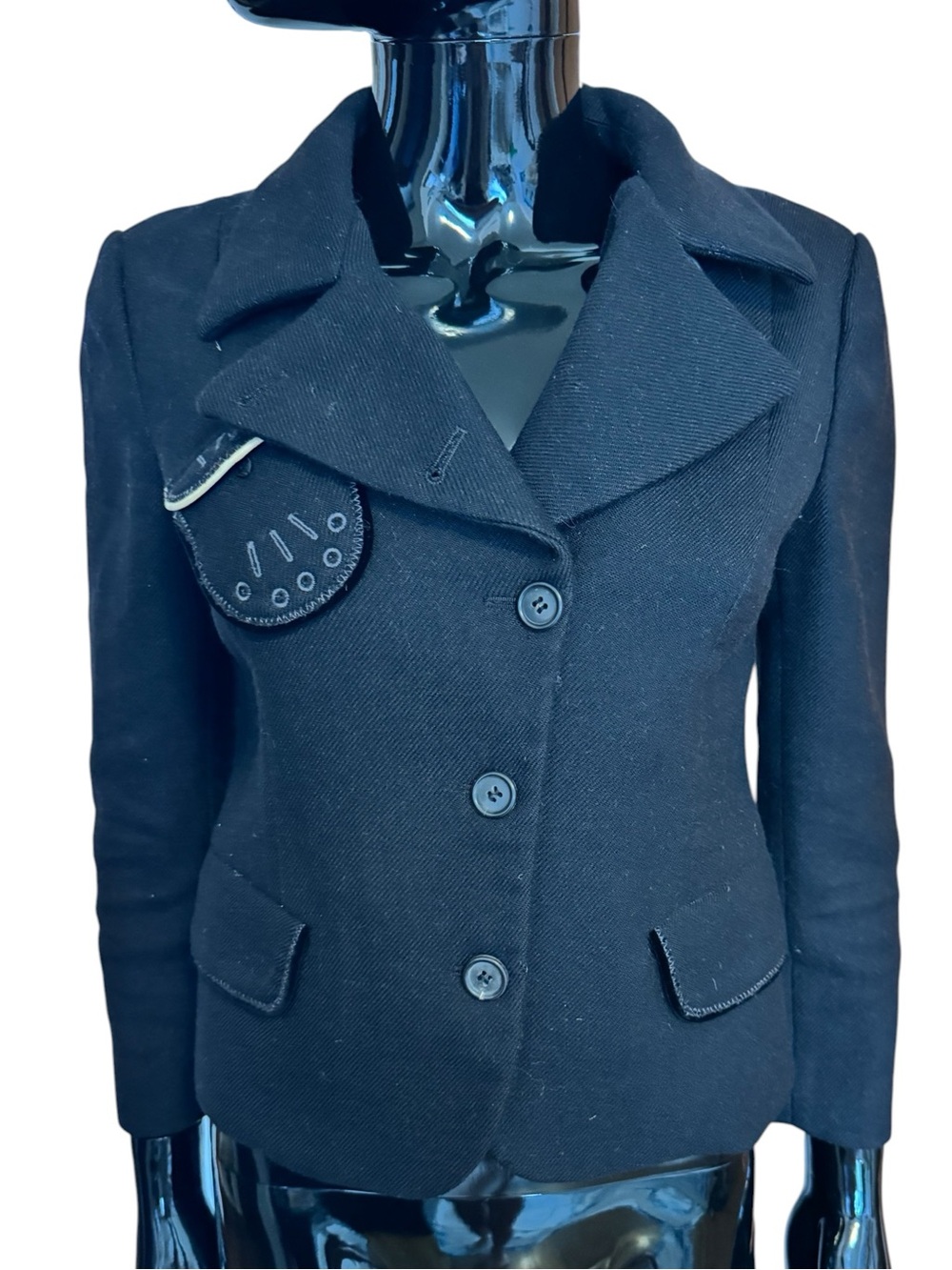 Prada wool black jacket with picket detail
